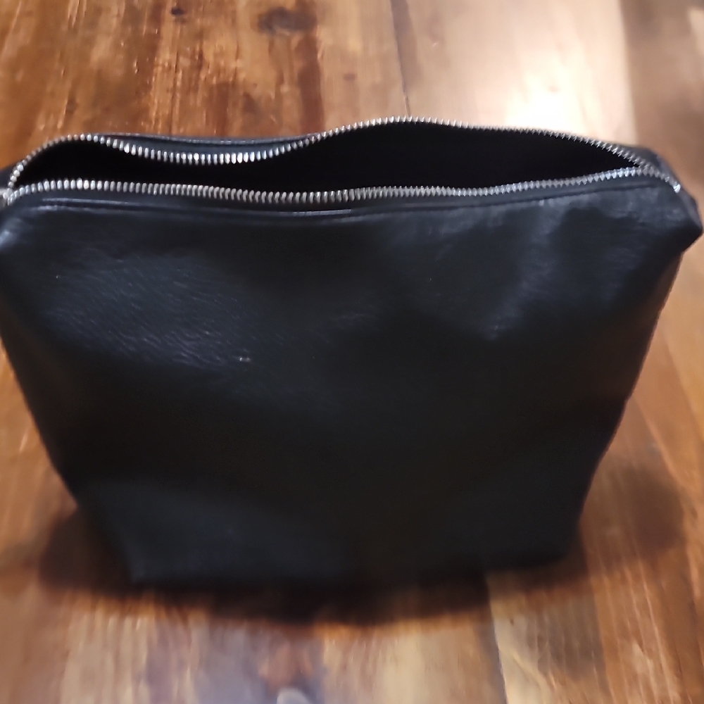 Black Leather Travel Pouch - Women's Toiletry Bag
